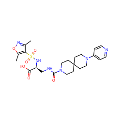 Cc1noc(C)c1S(=O)(=O)N[C@@H](CNC(=O)N1CCC2(CC1)CCN(c1ccncc1)CC2)C(=O)O ZINC000028264244