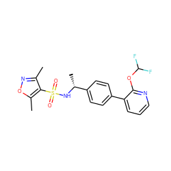 Cc1noc(C)c1S(=O)(=O)N[C@H](C)c1ccc(-c2cccnc2OC(F)F)cc1 ZINC000066259907