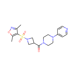 Cc1noc(C)c1S(=O)(=O)N1CC(C(=O)N2CCN(c3ccncc3)CC2)C1 ZINC000084672239