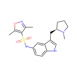 Cc1noc(C)c1S(=O)(=O)Nc1ccc2[nH]cc(C[C@H]3CCCN3C)c2c1 ZINC000013607612