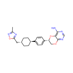 Cc1noc(C[C@H]2CC[C@H](c3ccc([C@H]4COc5ncnc(N)c5O4)cc3)CC2)n1 ZINC000261132128