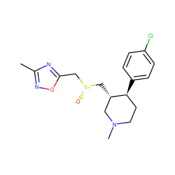 Cc1noc(C[S@@+]([O-])C[C@H]2CN(C)CC[C@@H]2c2ccc(Cl)cc2)n1 ZINC000013584894