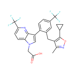 Cc1noc(C2CC2)c1Cc1cc(C(F)(F)F)ccc1-c1cn(CC(=O)O)c2ccc(C(F)(F)F)nc12 ZINC000205685699