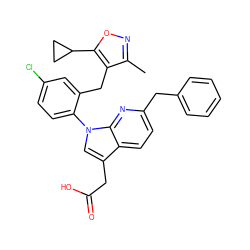 Cc1noc(C2CC2)c1Cc1cc(Cl)ccc1-n1cc(CC(=O)O)c2ccc(Cc3ccccc3)nc21 ZINC000299827860