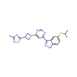 Cc1noc(C2CN(c3cc(-c4n[nH]c5ccc(OC(C)C)cc45)ncn3)C2)n1 ZINC000225558341