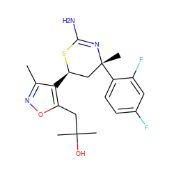 Cc1noc(CC(C)(C)O)c1[C@@H]1C[C@@](C)(c2ccc(F)cc2F)N=C(N)S1 ZINC000220127232