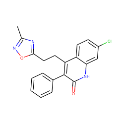 Cc1noc(CCc2c(-c3ccccc3)c(=O)[nH]c3cc(Cl)ccc23)n1 ZINC000013761248