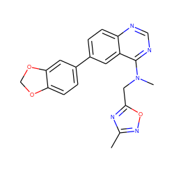 Cc1noc(CN(C)c2ncnc3ccc(-c4ccc5c(c4)OCO5)cc23)n1 ZINC000036382589