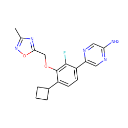 Cc1noc(COc2c(C3CCC3)ccc(-c3cnc(N)cn3)c2F)n1 ZINC000224558037