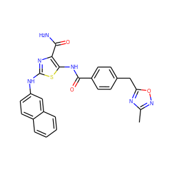 Cc1noc(Cc2ccc(C(=O)Nc3sc(Nc4ccc5ccccc5c4)nc3C(N)=O)cc2)n1 ZINC000473179103