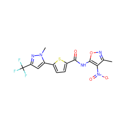 Cc1noc(NC(=O)c2ccc(-c3cc(C(F)(F)F)nn3C)s2)c1[N+](=O)[O-] ZINC000005212111