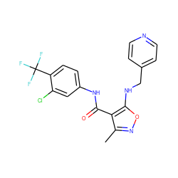 Cc1noc(NCc2ccncc2)c1C(=O)Nc1ccc(C(F)(F)F)c(Cl)c1 ZINC000028890142