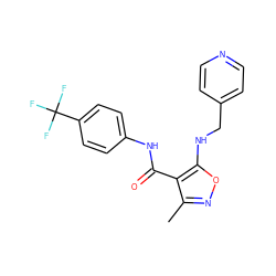 Cc1noc(NCc2ccncc2)c1C(=O)Nc1ccc(C(F)(F)F)cc1 ZINC000028890055