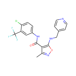 Cc1noc(NCc2ccncc2)c1C(=O)Nc1ccc(Cl)c(C(F)(F)F)c1 ZINC000028890138