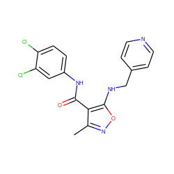 Cc1noc(NCc2ccncc2)c1C(=O)Nc1ccc(Cl)c(Cl)c1 ZINC000028890147