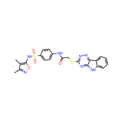 Cc1noc(NS(=O)(=O)c2ccc(NC(=O)CSc3nnc4c(n3)[nH]c3ccccc34)cc2)c1C ZINC000101849212