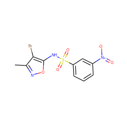 Cc1noc(NS(=O)(=O)c2cccc([N+](=O)[O-])c2)c1Br ZINC000026474629