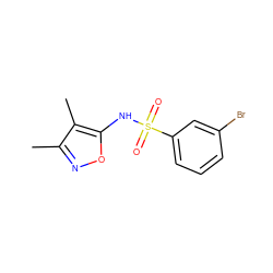 Cc1noc(NS(=O)(=O)c2cccc(Br)c2)c1C ZINC000026486504