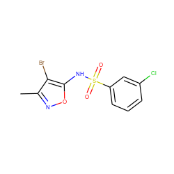 Cc1noc(NS(=O)(=O)c2cccc(Cl)c2)c1Br ZINC000026469915