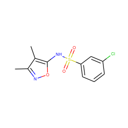 Cc1noc(NS(=O)(=O)c2cccc(Cl)c2)c1C ZINC000026404776