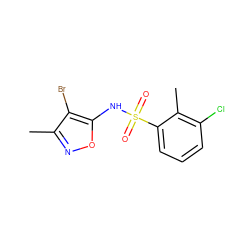 Cc1noc(NS(=O)(=O)c2cccc(Cl)c2C)c1Br ZINC000026478057