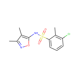 Cc1noc(NS(=O)(=O)c2cccc(Cl)c2C)c1C ZINC000026476657