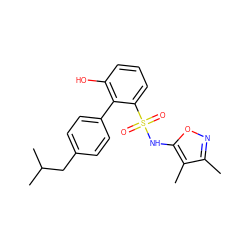 Cc1noc(NS(=O)(=O)c2cccc(O)c2-c2ccc(CC(C)C)cc2)c1C ZINC000013782461