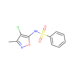 Cc1noc(NS(=O)(=O)c2ccccc2)c1Cl ZINC000026404923