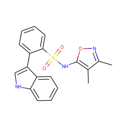 Cc1noc(NS(=O)(=O)c2ccccc2-c2c[nH]c3ccccc23)c1C ZINC000003923829