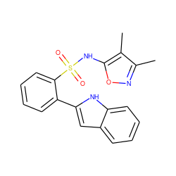 Cc1noc(NS(=O)(=O)c2ccccc2-c2cc3ccccc3[nH]2)c1C ZINC000003923832