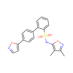 Cc1noc(NS(=O)(=O)c2ccccc2-c2ccc(-c3ccno3)cc2)c1C ZINC000013437978