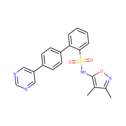 Cc1noc(NS(=O)(=O)c2ccccc2-c2ccc(-c3cncnc3)cc2)c1C ZINC000000838996