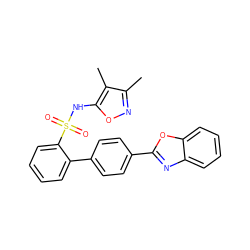 Cc1noc(NS(=O)(=O)c2ccccc2-c2ccc(-c3nc4ccccc4o3)cc2)c1C ZINC000013809629