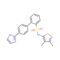 Cc1noc(NS(=O)(=O)c2ccccc2-c2ccc(-c3ncc[nH]3)cc2)c1C ZINC000013437965