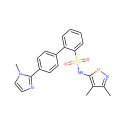 Cc1noc(NS(=O)(=O)c2ccccc2-c2ccc(-c3nccn3C)cc2)c1C ZINC000013437968