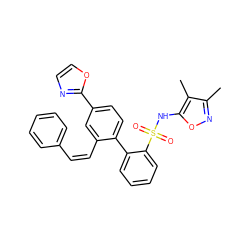 Cc1noc(NS(=O)(=O)c2ccccc2-c2ccc(-c3ncco3)cc2/C=C\c2ccccc2)c1C ZINC000004821506