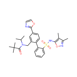 Cc1noc(NS(=O)(=O)c2ccccc2-c2ccc(-c3ncco3)cc2CN(C(=O)C(C)(C)C)C(C)C)c1C ZINC000028767536