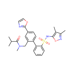 Cc1noc(NS(=O)(=O)c2ccccc2-c2ccc(-c3ncco3)cc2CN(C)C(=O)C(C)C)c1C ZINC000013492864