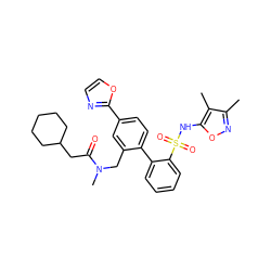 Cc1noc(NS(=O)(=O)c2ccccc2-c2ccc(-c3ncco3)cc2CN(C)C(=O)CC2CCCCC2)c1C ZINC000028768338