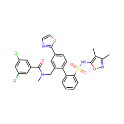 Cc1noc(NS(=O)(=O)c2ccccc2-c2ccc(-c3ncco3)cc2CN(C)C(=O)c2cc(Cl)cc(Cl)c2)c1C ZINC000028768155