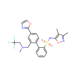 Cc1noc(NS(=O)(=O)c2ccccc2-c2ccc(-c3ncco3)cc2CN(C)CC(F)(F)F)c1C ZINC000013492877