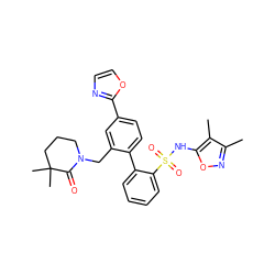 Cc1noc(NS(=O)(=O)c2ccccc2-c2ccc(-c3ncco3)cc2CN2CCCC(C)(C)C2=O)c1C ZINC000028768638