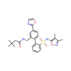 Cc1noc(NS(=O)(=O)c2ccccc2-c2ccc(-c3ncco3)cc2CNC(=O)CC(C)(C)C)c1C ZINC000028760155