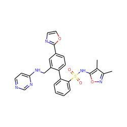 Cc1noc(NS(=O)(=O)c2ccccc2-c2ccc(-c3ncco3)cc2CNc2ccncn2)c1C ZINC000013492878