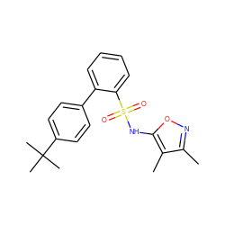 Cc1noc(NS(=O)(=O)c2ccccc2-c2ccc(C(C)(C)C)cc2)c1C ZINC000013782417