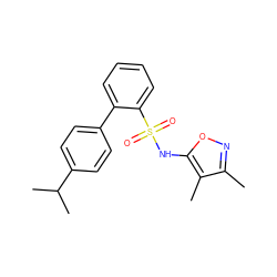 Cc1noc(NS(=O)(=O)c2ccccc2-c2ccc(C(C)C)cc2)c1C ZINC000013782415