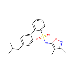 Cc1noc(NS(=O)(=O)c2ccccc2-c2ccc(CC(C)C)cc2)c1C ZINC000013782414