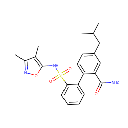 Cc1noc(NS(=O)(=O)c2ccccc2-c2ccc(CC(C)C)cc2C(N)=O)c1C ZINC000013782450