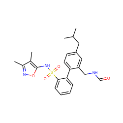 Cc1noc(NS(=O)(=O)c2ccccc2-c2ccc(CC(C)C)cc2CNC=O)c1C ZINC000013782451