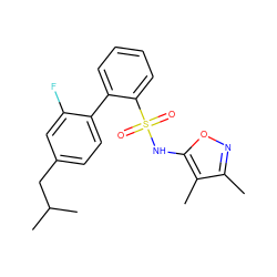 Cc1noc(NS(=O)(=O)c2ccccc2-c2ccc(CC(C)C)cc2F)c1C ZINC000013782445